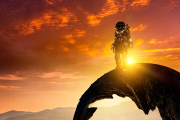 Wall Mural - astronaut walking on an unexplored planet