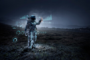 Wall Mural - astronaut walking on an unexplored planet