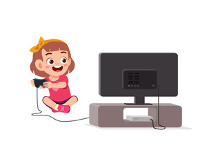 Sticker - cute little girl play video game on big screen