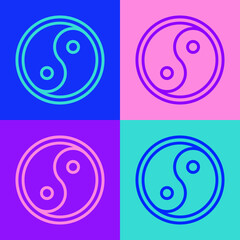 Wall Mural - Pop art line Yin Yang symbol of harmony and balance icon isolated on color background. Vector