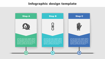 Poster - Set Telephone call 911, Climber rope and Firefighter gloves. Business infographic template. Vector