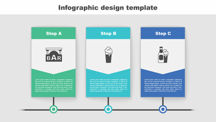 Sticker - Set Street signboard with Bar, Glass of beer and Beer bottle and glass. Business infographic template. Vector