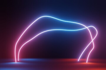  3d render of RGB neon light on darkness background. Abstract Laser lines show at night. Ultraviolet spectrum beam scene