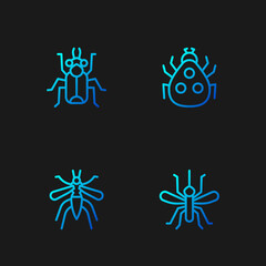 Sticker - Set line Mosquito, , Beetle bug and Ladybug. Gradient color icons. Vector