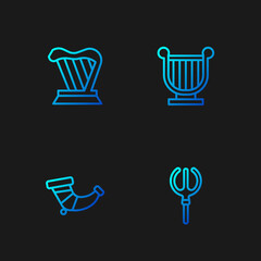 Sticker - Set line Neptune Trident, Hunting horn, Harp and Ancient lyre. Gradient color icons. Vector