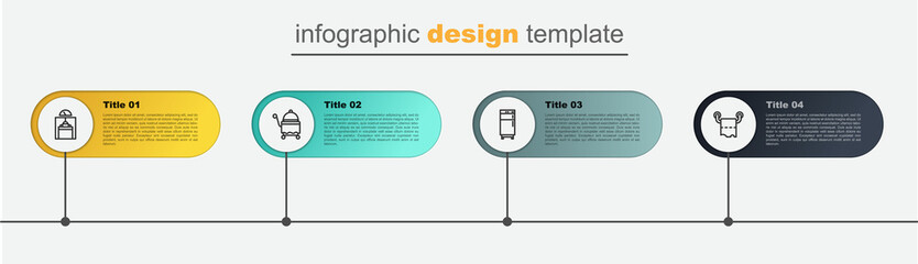 Sticker - Set line Toilet paper roll, Refrigerator, Covered with tray and Lift. Business infographic template. Vector