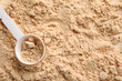 Plastic measuring scoop in protein powder