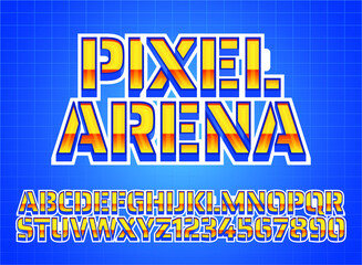 Wall Mural - yellow pixel arena 3d retro game logo title text effect