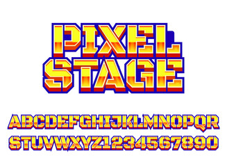 Sticker - yellow violet pixel stage 3d retro game logo title text effect