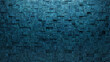 © RocknRoller Studios - Polished, Textured Wall background with tiles. Square, tile Wallpaper with 3D, Blue Patina blocks. 3D Render