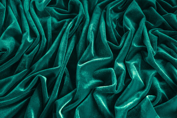 Texture or background of silk fabric. Blue fabric.