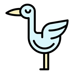 Sticker - Cute stork icon. Outline cute stork vector icon color flat isolated