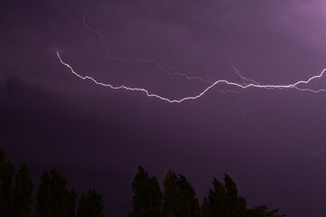 Wall Mural - beautiful violet lightning in the night sky.