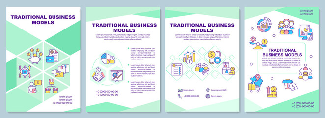 Traditional business model brochure template. Retail and commerce. Flyer, booklet, leaflet print, cover design with linear icons. Vector layouts for presentation, annual reports, advertisement pages
