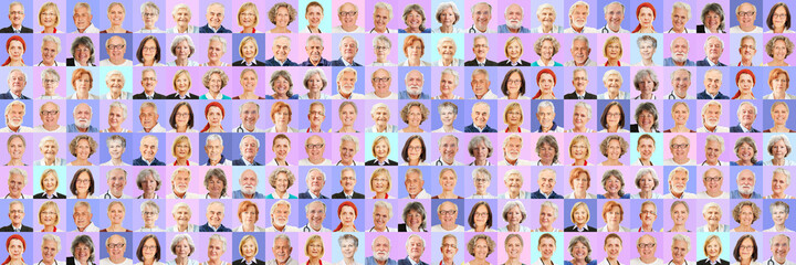 Wall Mural - Panorama Portraits von Menschen im Alter vor buntem Hintergrund
