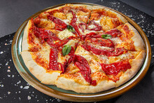 Pizza With Smoked Bell Pepper, Tomatoes And Herbs