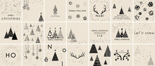 Ornate Merry Christmas Greeting Cards. Trendy Square Winter Holidays Art Templates. -- Good For Social Media Posts , Posters And Prints
