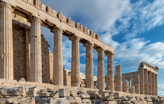 parthenon temple on a bright day. acropolis in athens, greece