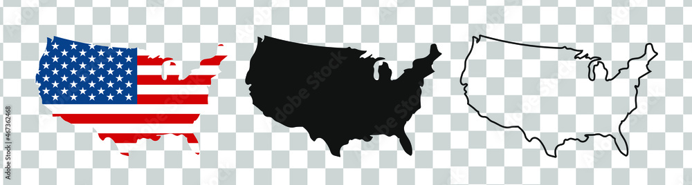 USA map isolated on transparent background. Black and coloured map for ...