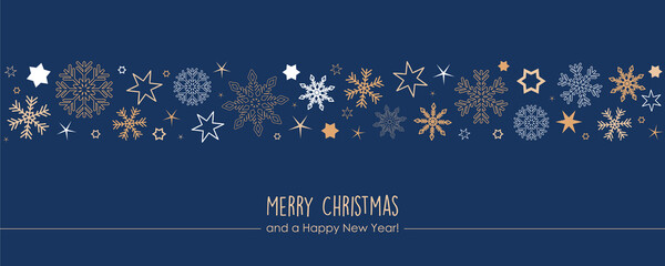 Wall Mural - blue christmas card with snowflake border and stars
