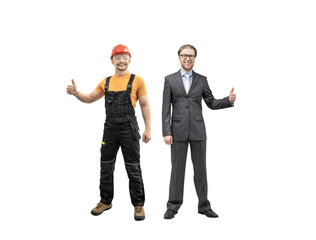 happy worker with businessman thumb up, full body