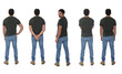 © Curto - rear view of a man with various poses andl looking at camera on white background