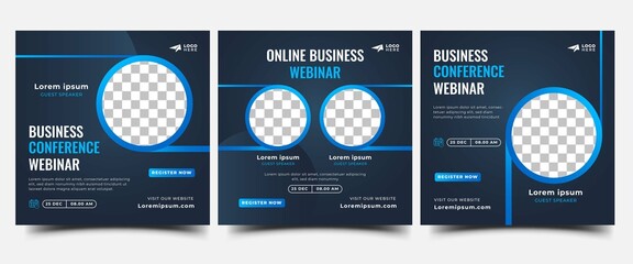 Wall Mural - set of webinar social media post template. editable vector design with place for the photo.