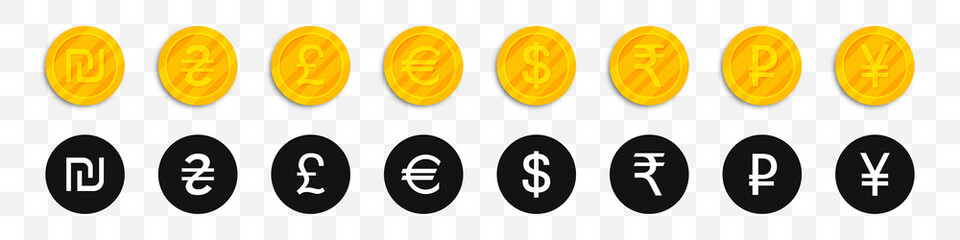 Poster - Set of golden coins most used currency symbols icon