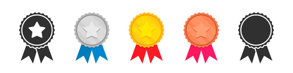 Wall Mural - set of golden winner medals with star and ribbon