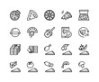 Pizza flat line icons set. Pizza making, ordering and delivery service. Fast food symbol. Simple flat vector illustration for web site or mobile app