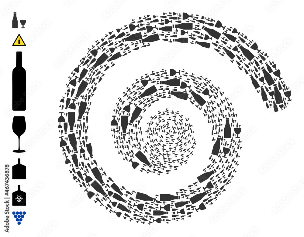 Image vectorielle Stock Alcohol drinks icon spiral mosaic. Alcohol ...