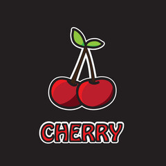 Cherry icon isolated on black background. Trendy cherry icon in flat style. Template for label,sticker,app, ui and logo, vector illustration, eps 10