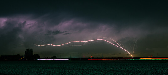 Wall Mural - lightning bolt shoots up from an offshore wind farm over the north sea. phenomenon also known as gc 