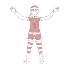 Wall Mural - Vector illustration of a happy Christmas elf with hands up.