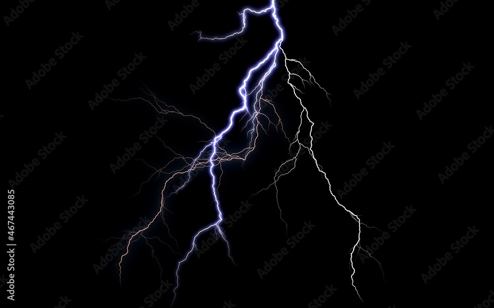Massive lightning bolt with branches isolated on black background ...