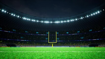 Wall Mural - American football night stadium with fans iilluminated by spotlights waiting game. High quality 4k footage