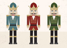 A Set Of Textured Nutcrackers In A Cut Paper Style

