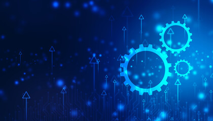 Process management, optimization operation, fix strategy industry, transmission gear wheel, software update status, Cog Gear Wheel with arrows on the technology abstract background