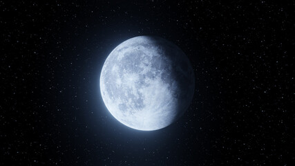Wall Mural - representation of the moon starting the waning phase on a background of stars. digital illustration