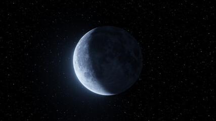 Wall Mural - representation of the moon in last quarter phase on a background of stars. digital illustration