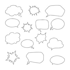 Wall Mural - Hand Drawn blank speech bubbles on white background. Vector illustration.