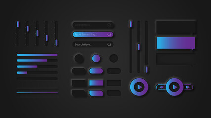 set of neomorphism buttons for ui ux graphic element
