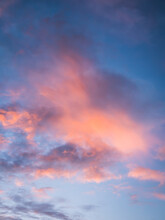 Beautiful Blue Sky And Orange Clouds In Morning Background.