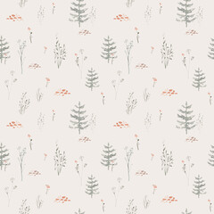 seamless pattern with delicate green christmas tree. decorative background with hand painted evergre