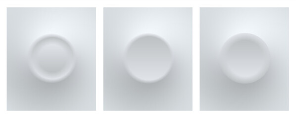 Aufkleber - White buttons for user interface, simple circle 3D modern design for mobile, web, social media, business. Neumorphism flat style vector editable illustration. White gray color minimal style UI icons s