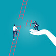 © treety - Helping hand, business support to reach career target or success, businessman climbing up to top of broken ladder with partner to connect to reach higher