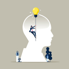 Wall Mural - Think outside vector concept, businessman  rising up high with light bulb, metaphor of innovation, Concept business idea solution, Development of ideas