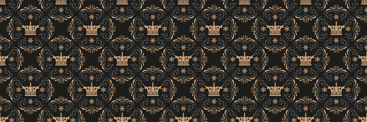 Wall Mural - Royal background pattern with decorative floral ornament on black background for your design. Seamless background for wallpaper, textures. Vector illustration.