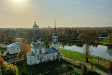 Autumn Vologda Kremlin, Drone Top View, Russia Religion Christian Church