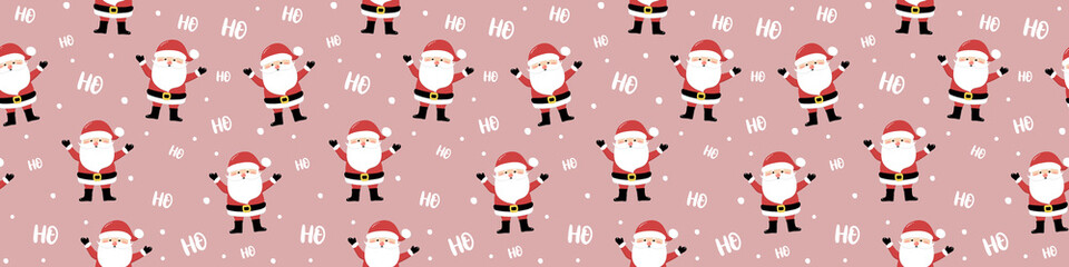 Wall Mural - Christmas pattern with funny Santa Claus. Panoramic header. Vector